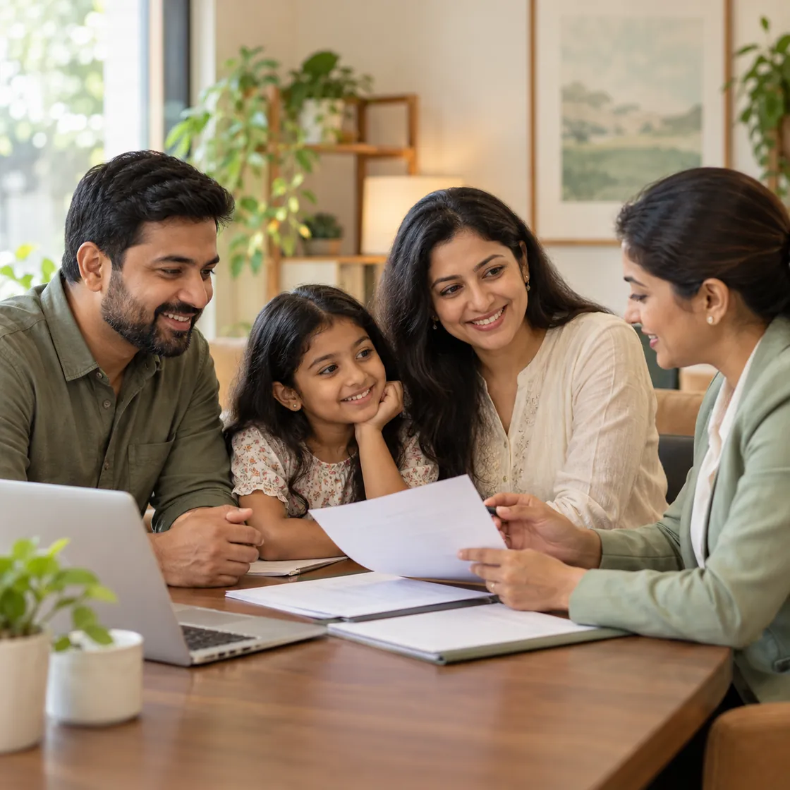 A family discussing health insurance with an adviser
